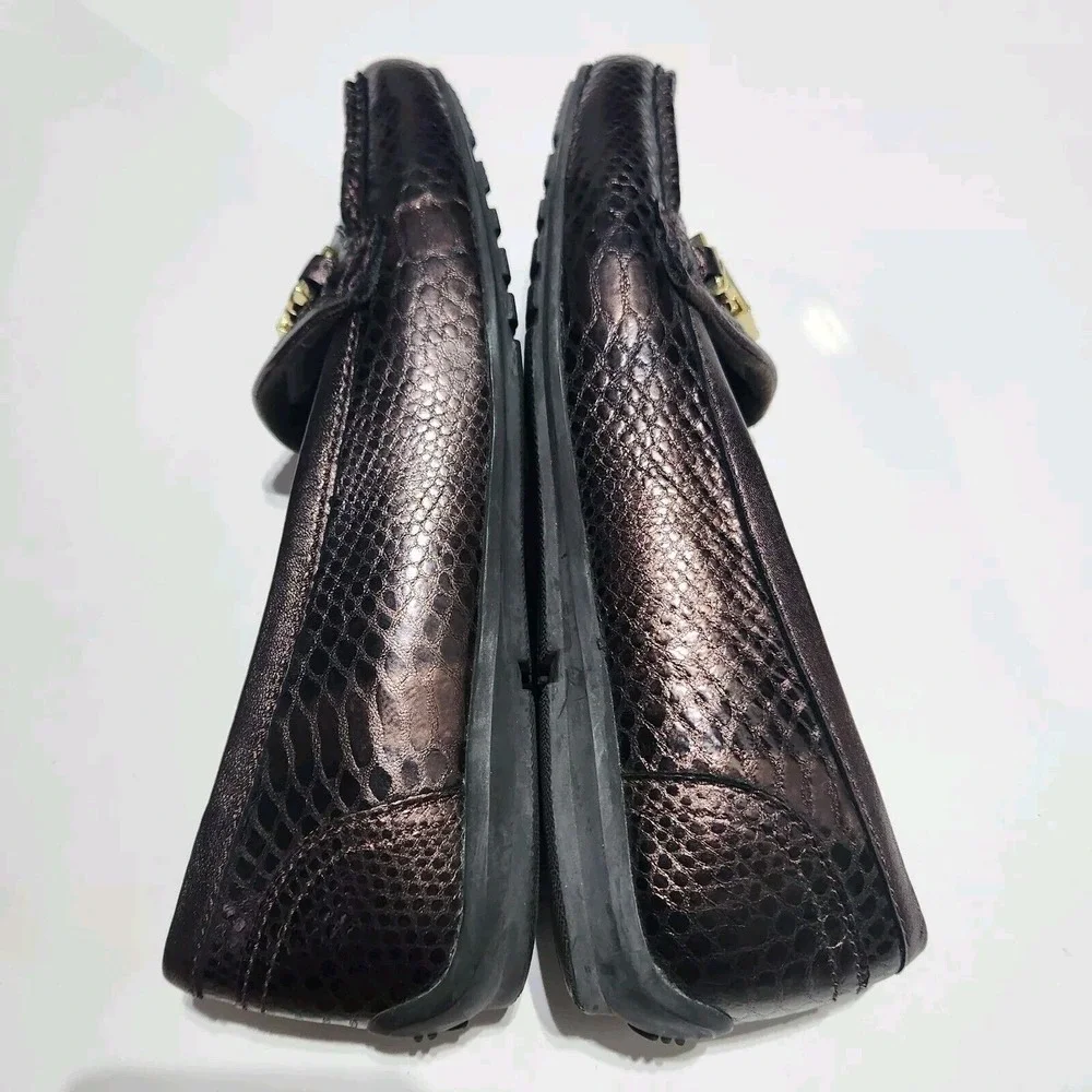 Rockport Walkability Loafers Women 7 Bronze Metallic Snakeskin Gold Chain A12588